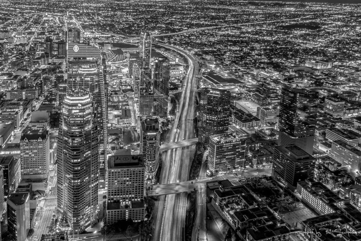 Aerial of DTLA in Black and White